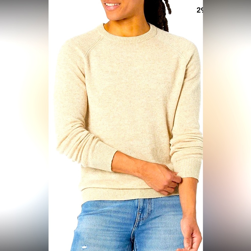 Goodthreads 100% Lambs Wool Oatmeal cable-nit Crewneck Sweater Preppy size L